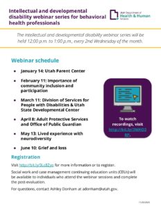 Intellectual/Developmental Disability Webinar Series for Behavioral Health Professionals Schedule